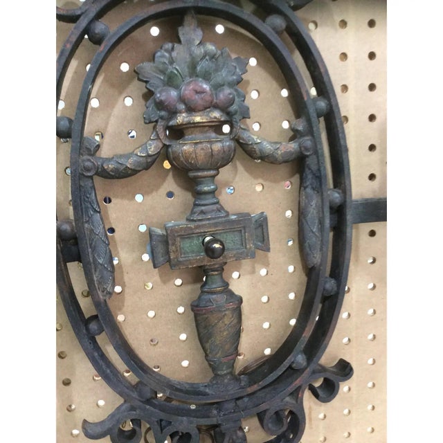 Bronze Pair of Antique French Polychromed Wrought and Cast Iron Wall Sconces For Sale - Image 8 of 9