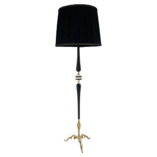 Mid-Century Brass, Onyx & Ebonized Wood Floor Lamp, Italy, 1950s For Sale