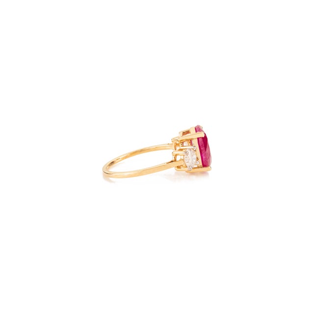 Early 21st Century Art Deco Natural 3.19Ct Oval Cut Ruby & Diamond Ring Size 5.5 in 14k Yellow Gold For Sale - Image 5 of 14