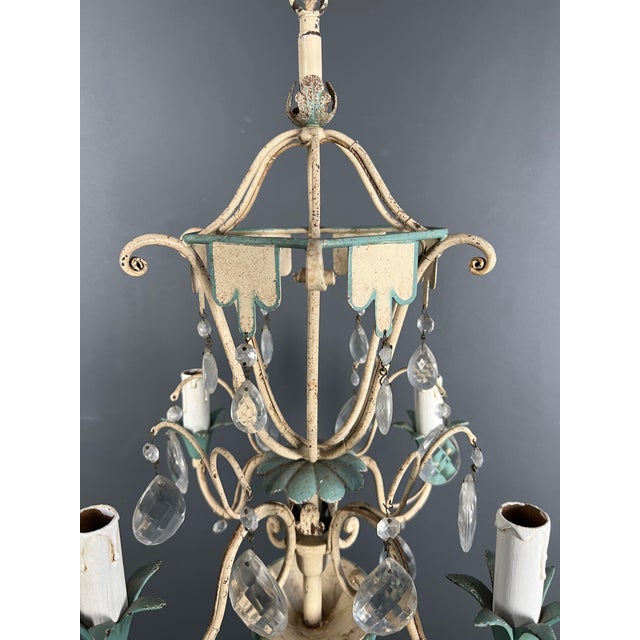 1940 Mid Century Modern Metal with Crystals Chandelier For Sale - Image 9 of 12