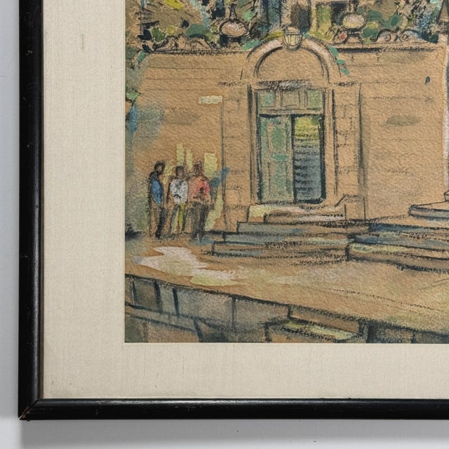 Folk Art Vintage Post Impressionist Italian Village Cityscape (Watercolor on Paper) For Sale - Image 3 of 4