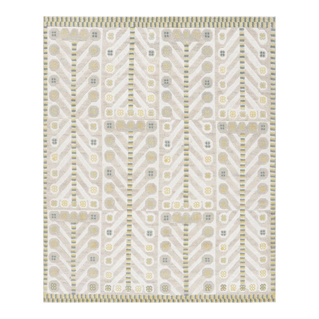 Rug & Kilim’s Scandinavian Style Rug in Off-White and Beige Geometric Patterns - 14x20 For Sale