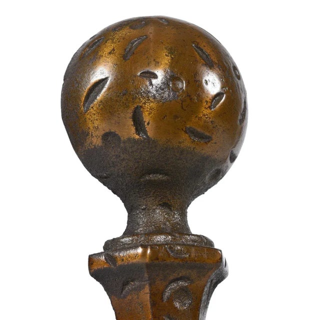 1960s Pair of Fire Dogs Andirons With Hammered Texture and Cannonball Crown For Sale - Image 5 of 8