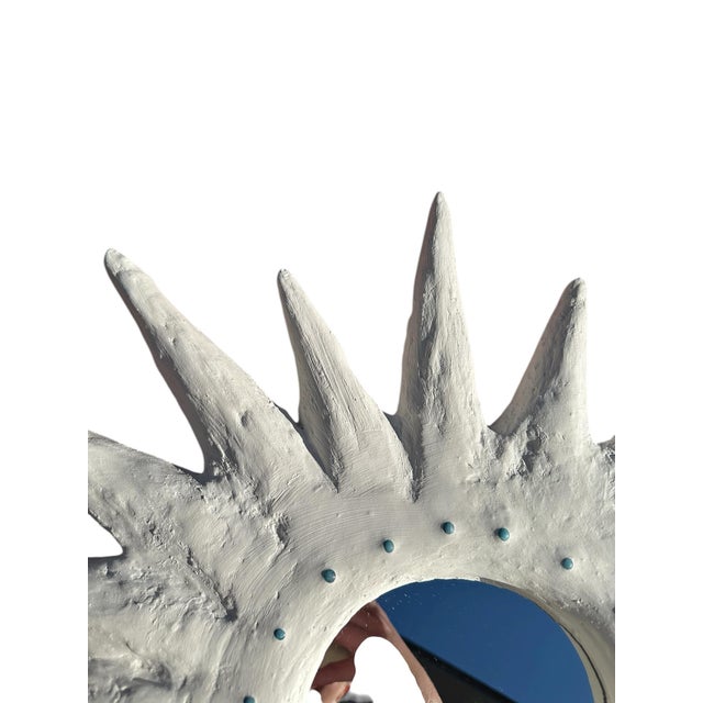 Not Yet Made - Made To Order Handmade Plaster Sunburst Mirror With Turqoise Embellishments by Mb Maison For Sale - Image 5 of 10