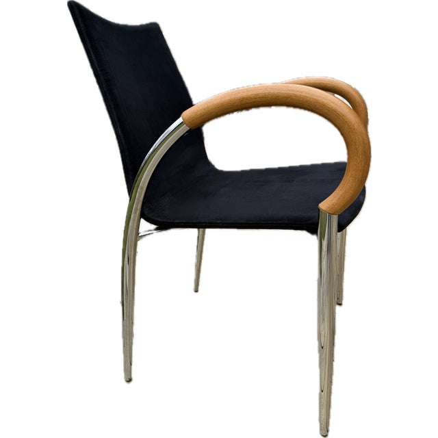 1980s Set of 6 Dining Chairs in Black, Chrome and Wood For Sale - Image 5 of 18