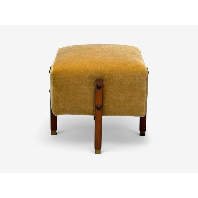 1960s Italian Mid-Century Modern, Stained Wood, Camel Mohair, Ottomans, Italy, 1960s For Sale - Image 5 of 10
