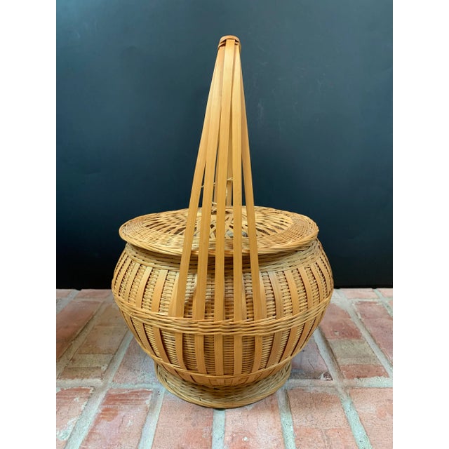 Wood 1970s Chinese Bamboo & Rattan Lidded Basket For Sale - Image 7 of 10