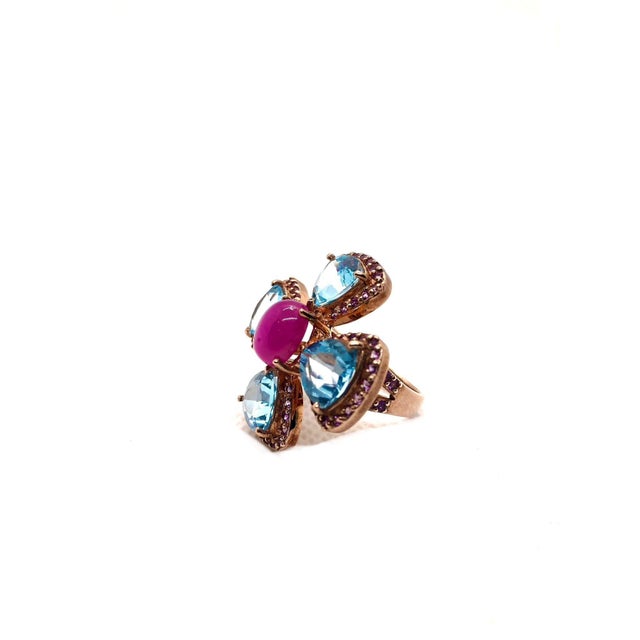 Red Bochic "Capri" Vintage Ruby, Amethyst & Blue Topaz Ring Set In 18K Gold & Silver For Sale - Image 8 of 18