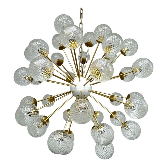 21st Century Nova Satin Brass Clear Balloton Murano Sputnik Chandelier by Fabio LTD For Sale