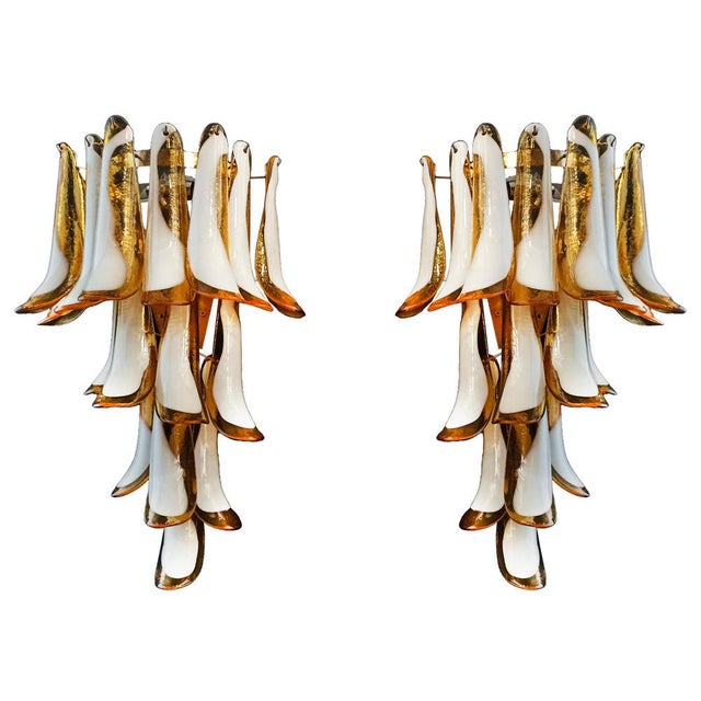 Vintage Italian Murano Wall Lights with 16 Caramel and Lattimo Glass Petals, 1979, Set of 2 For Sale - Image 15 of 16