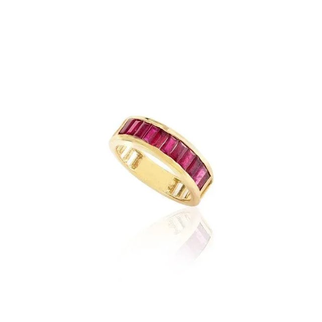 Not Yet Made - Made To Order Baguette Cut Natural Ruby Engagement Band Ring in 18k Solid Yellow Gold Size 5 For Sale - Image 5 of 5