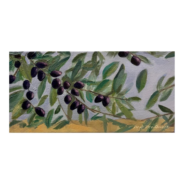 "Olive Sky" Contemporary Impressionist Still Life of Olive Branches in Blue and Purple by Mill Valley Artist Mary Anne McKernie For Sale