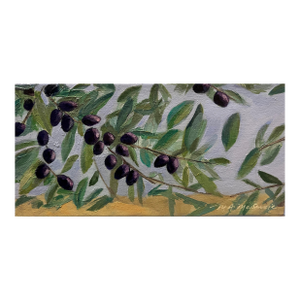 "Olive Sky" Contemporary Impressionist Still Life of Olive Branches in Blue and Purple by Mill Valley Artist Mary Anne McKernie
