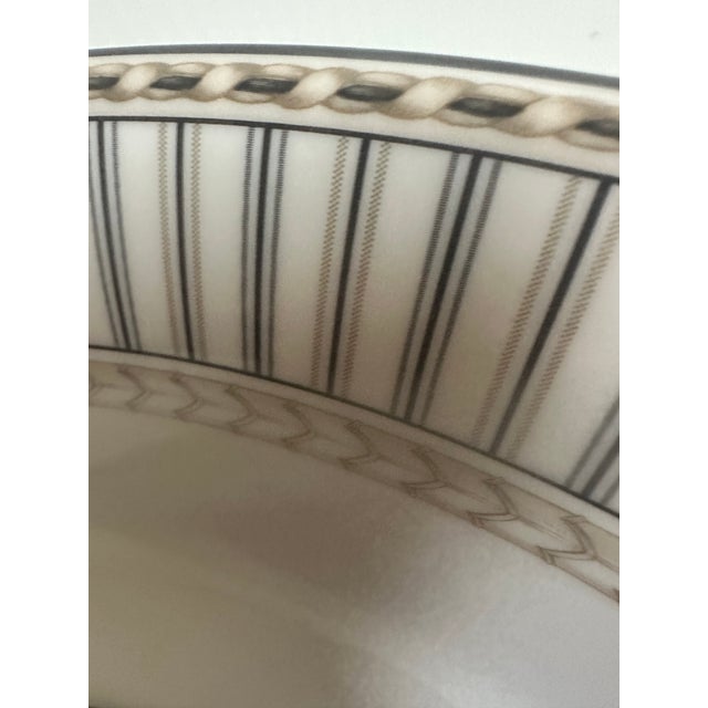 Royal Doulton Royal Doulton Pasta Bowl in the Provence Noir Pattern Featuring a Black Floral Center and Striped Border For Sale - Image 4 of 11