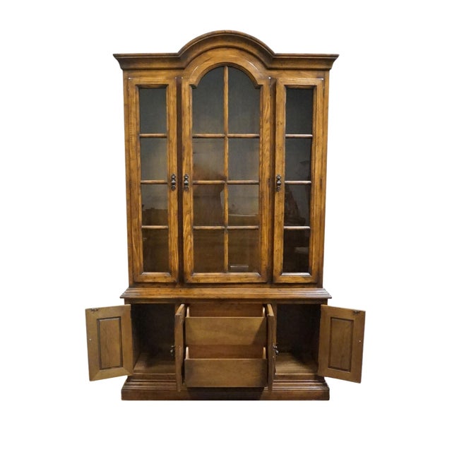 Wood Drexel Furniture Bishopsgate Collection Solid Walnut English Tudor Style 48" China Cabinet 160-414-6 For Sale - Image 7 of 13
