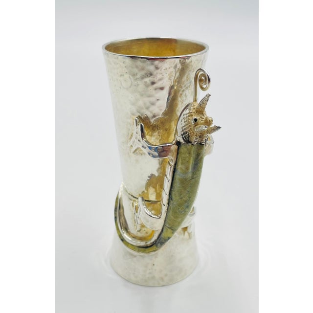 1970s Los Castillo Taxco Silver Plate & Stone Lizard Shot Glass, Mexican Silversmith For Sale - Image 11 of 18