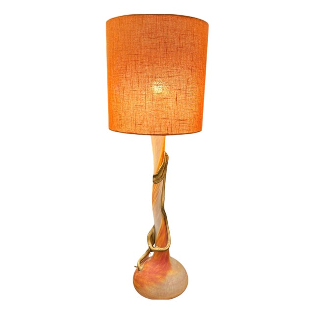 Art Nouveau Orange Glass Table Lamp, 1890s For Sale