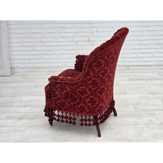 Danish Highback Armchair in Velour with Beech Legs, 1950s For Sale - Image 13 of 18