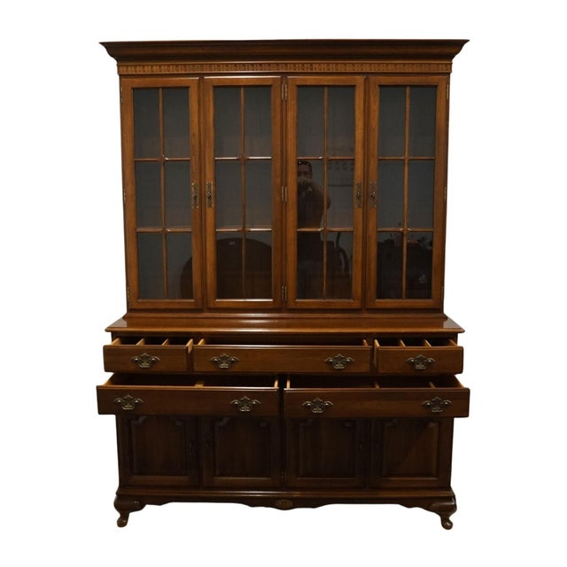 Wood Ethan Allen Georgian Court Solid Cherry Traditional Style 58" Buffet W. Lighted Display China Cabinet 11-6047 / 11-6098 For Sale - Image 7 of 15
