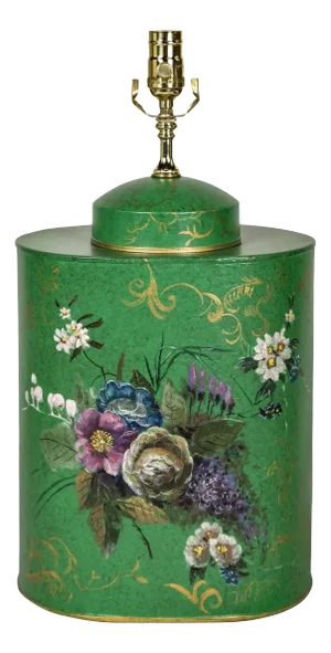 Vintage English Export Chinoiserie Style Tea Caddy Table Lamp