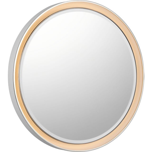 Tricia 30" Illuminated Round Mirror in Matte White and Polished Nickel Designer: Thomas O'Brien Finish: Matte White and...