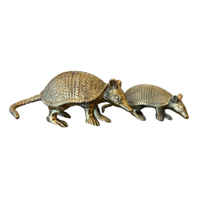 Pair of Vintage Solid Brass Armadillo Sculptures — 1970s Hollywood Regency For Sale