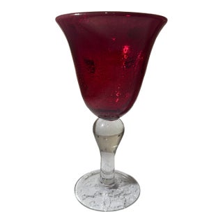 Mid 20th Century Mid-Century Modern Hand Blown Iris Ruby Red Artland Wine Goblet For Sale