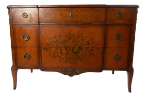 Paint Decorated French Louis XV Style Three Drawer Chest Circa 1930's