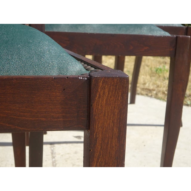 Art Deco Chairs in Wood and Green Faux Leather, 1940s, Set of 6 For Sale - Image 11 of 18