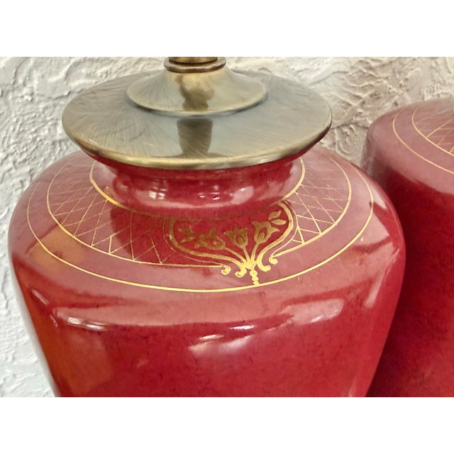 Late 20th Century Oxblood Red Glazed Ceramic Table Lamps, a Pair For Sale - Image 6 of 12