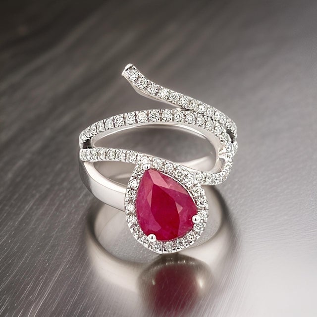 Natural Ruby Diamond Ring 6.5 14k W Gold 2.32 TCW Certified For Sale - Image 11 of 18