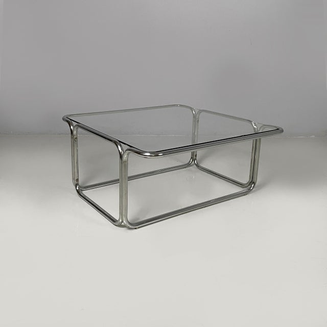 Italian Modern Square Coffee Table in Glass and Chromed Steel, 1970s For Sale - Image 16 of 16