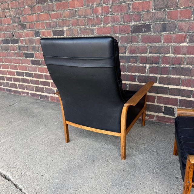 Knud Sæter Mid-Century Rosewood and Black Leather Lounge Chair and Ottoman For Sale - Image 10 of 12