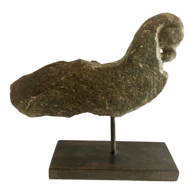 Decorative Stone Horse Mounted on a Wood Pedestle For Sale