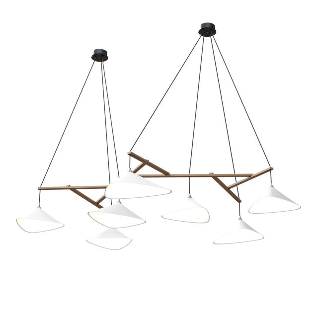 Wood Emily Group of Seven Pendant Light in White Semi-Matte by Daniel Becker for Moss Objects For Sale - Image 7 of 7