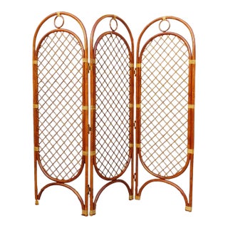 Mid Century New Old Stock Japanese Bamboo Boho Room Divider by Hi River Rattan For Sale