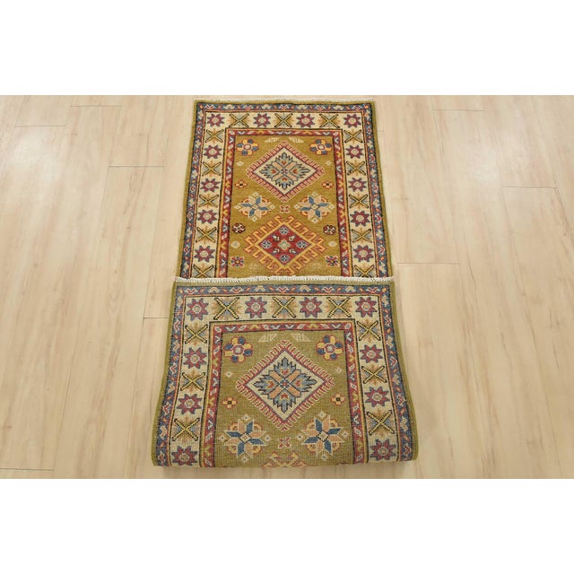 Kazak Runner 2’1” X 5’10” Green Wool Tribal Hand-Knotted Oriental Rug For Sale - Image 11 of 12