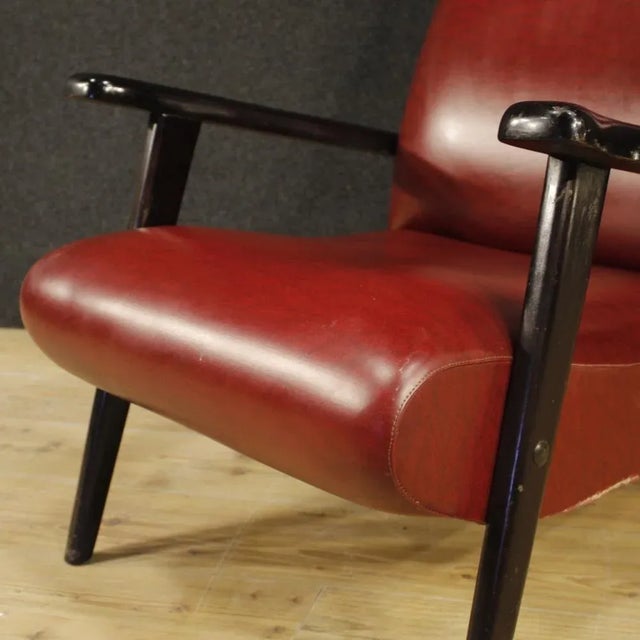 Wood Italian Armchair in Red Faux Leather, 1970s For Sale - Image 7 of 13