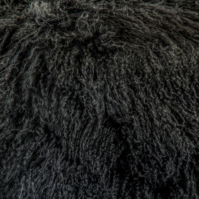 Boho Chic Tibetan Black Lamb Fur Pouf For Sale - Image 3 of 4