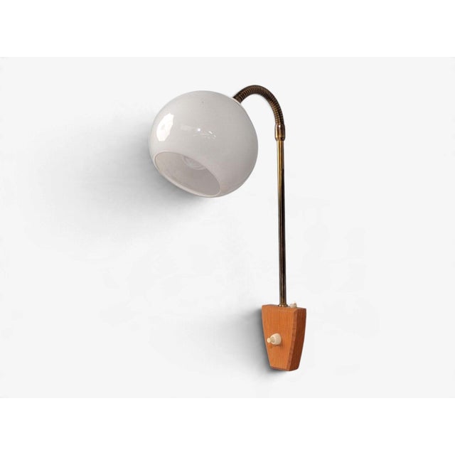 1950s Swedish Modern, Clip-on Task Light, Brass, Wood, Glass, Sweden, 1950s For Sale - Image 5 of 12