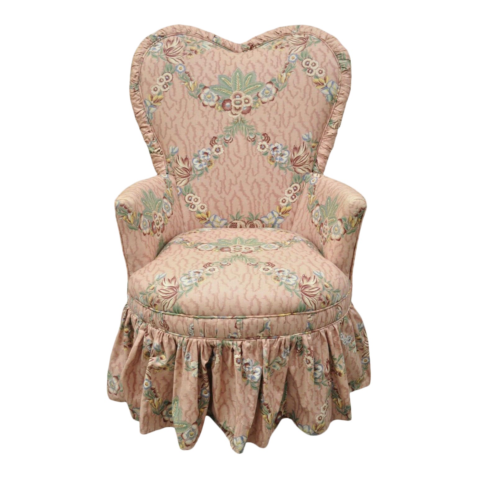 Vintage French Country Victorian Pink Upholstered Heart Back Boudoir