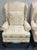 Pair of Masterfield Furniture wingback chairs, beautifully crafted in a timeless traditional style. Each chair features a...