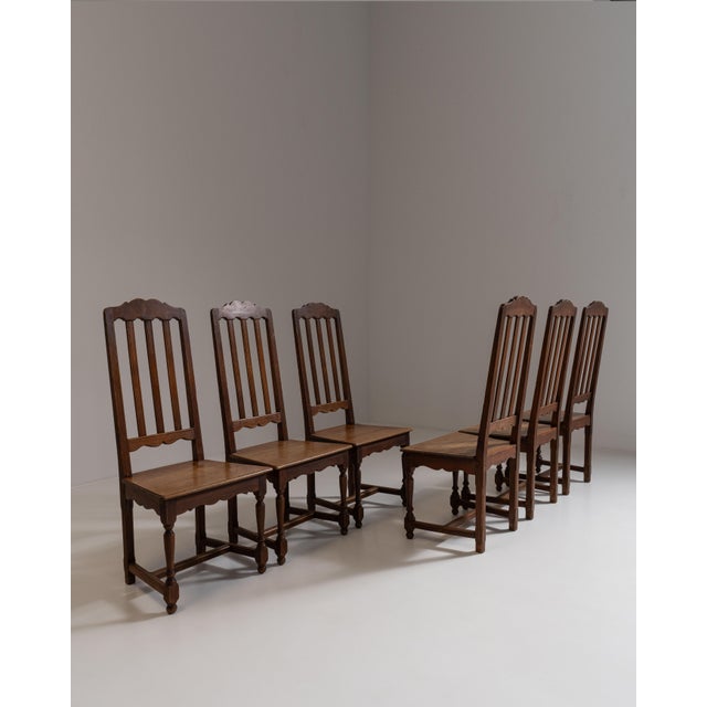 Early 20th Century Set of Six Early 20th Century French Chestnut Brown Renaissance Oak Dining Chairs For Sale - Image 5 of 15