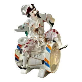 Large Antique German Figural Tobacco Jar Jester with Cat from Conta & Boehme, 1890s For Sale