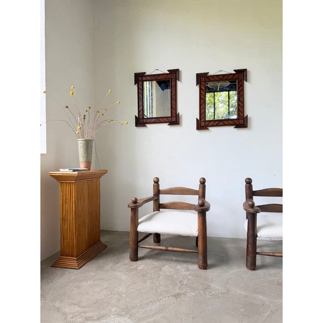 Brown Tramp Art Style Wooden Mirrors, 1950s, Set of 2 For Sale - Image 8 of 18