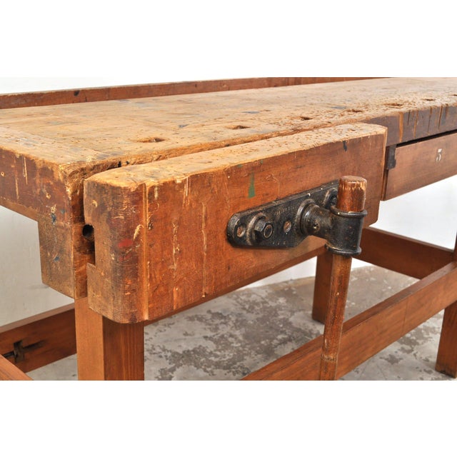Industrial Vintage Carpenters Workbench in Beech from Nooitgedagt, 1950s For Sale - Image 3 of 18
