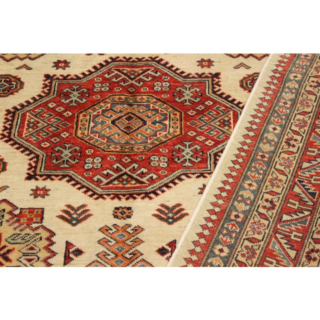 1990s Rustic Super Kazak Beige/Rust Wool Rug - 5'6'' X 8'0'' For Sale - Image 5 of 8