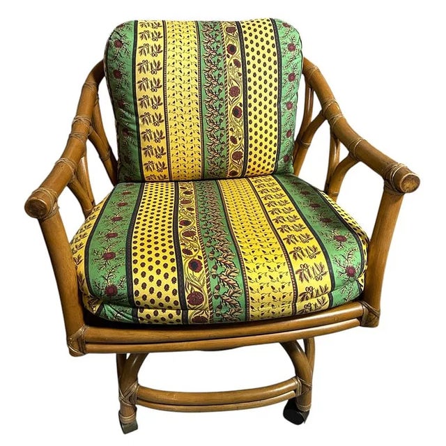 Brown 1960s Coastal Rattan Bamboo Dining Table & 4 Chairs Glass Top For Sale - Image 8 of 9