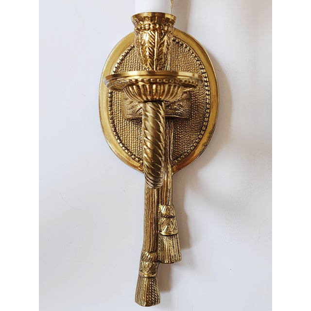 Vintage French Neoclassical Style Brass Wall Sconces-a Pair For Sale - Image 9 of 12