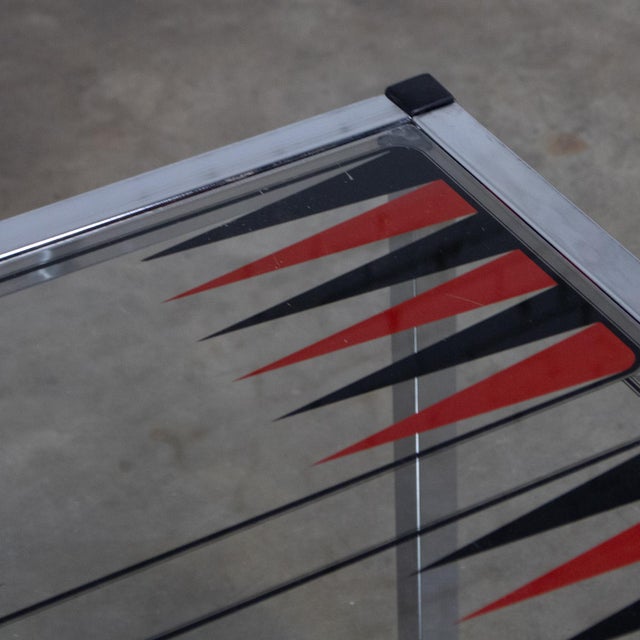 Mid-20th Century Mid Century Modern Game End or Side Table Chrome Cube Frame & Backgammon Glass Top For Sale - Image 6 of 18